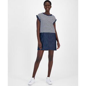 Nautica Jeans Womens Colorblocked Striped Shift Dress Nigh Sky Blue Size S NWT